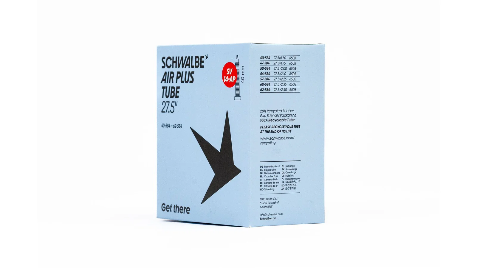 Chambre à air Schwalbe Air Plus anti crevaison 27.5" - Presta 40 mm